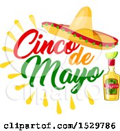 Poster, Art Print Of Cinco De Mayo Design With A Sombrero And Bottle Of Tequila