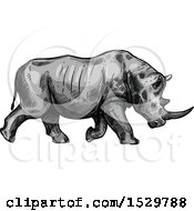 Poster, Art Print Of Sketched Rhino Charging