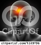 Clipart Of A 3d Xray Man With Visible Glowing Pain On His Forehead Royalty Free Illustration