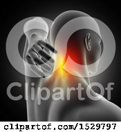 Clipart Of A 3d Xray Man With Visible Glowing Neck Pain Royalty Free Illustration
