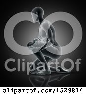 Clipart Of A 3d Xray Woman Kneeling And Holding Her Other Knee On A Dark Background Royalty Free Illustration