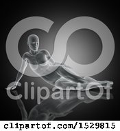 Clipart Of A 3d Xray Woman With Visible Muscles Relaxing On The Ground On A Dark Background Royalty Free Illustration