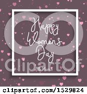 Poster, Art Print Of Happy Womans Day Design In A Frame With Hearts On Purple