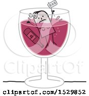 Clipart Of A Stick Woman Alcoholic Drowning In A Wine Glass Royalty Free Vector Illustration