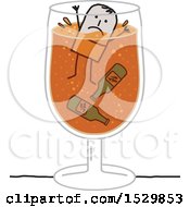 Clipart Of A Stick Man Alcoholic Drowning In A Wine Glass Royalty Free Vector Illustration