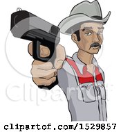 Poster, Art Print Of Hispanic Man Aiming A Gun