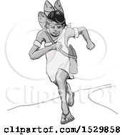 Clipart Of A Grayscale Woman Aztec Running Royalty Free Vector Illustration
