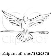 Poster, Art Print Of Sketched Dove Flying With A Wooden Staff