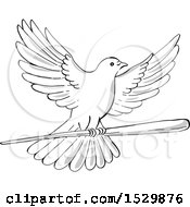 Poster, Art Print Of Sketched Flying Dove With A Wand Or Wooden Staff