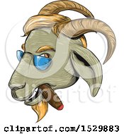 Poster, Art Print Of Sketched Hipster Goat Smoking A Cigar And Wearing Shades