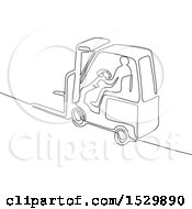 Poster, Art Print Of Worker Operating A Forklift Black And White Continuous Line Drawing Style