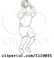 Poster, Art Print Of Basketball Player Shooting A Ball Black And White Continuous Line Drawing Style