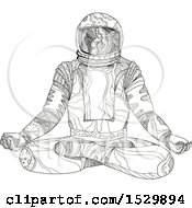 Poster, Art Print Of Sketched Black And White Astronaut Sitting In Lotus Pose