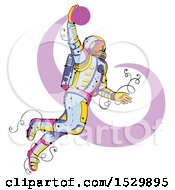 Poster, Art Print Of Sketched Astronaut Jumping And Dunking A Basketball