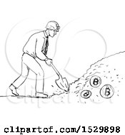 Clipart Of A Sketched Bitcoin Miner Digging With A Spade Royalty Free Vector Illustration