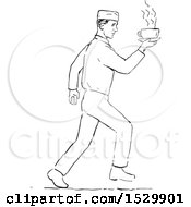 Clipart Of A Sketched Waiter Serving Coffee Royalty Free Vector Illustration by patrimonio