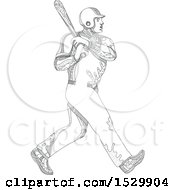 Clipart Of A Doodled Baseball Player Batting Royalty Free Vector Illustration