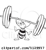 Clipart Of A Black And White Ant Lifting A Heavy Barbell Royalty Free Vector Illustration by Lal Perera