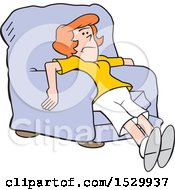 Clipart Of A Cartoon Exhausted Or Depressed White Woman In A Chair Royalty Free Vector Illustration by Johnny Sajem