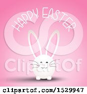Clipart Of A Happy Easter Greeting With A Bunny Rabbit On Pink Royalty Free Vector Illustration by KJ Pargeter
