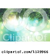 Poster, Art Print Of 3d Palm Branches Border Over A Background Of Flares