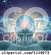 Poster, Art Print Of 3d Man With Visible Brain Over A Background Of Dna Strands