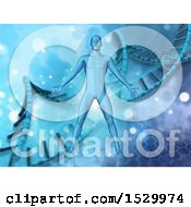 Poster, Art Print Of 3d Man Over A Background Of Dna Strands