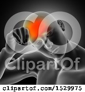 Clipart Of A 3d Xray Man With A Headache Resting His Head On His Hand Royalty Free Illustration
