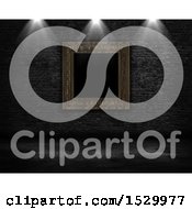 Clipart Of A 3d Blank Picture Frame On A Brick Wall With Lights Royalty Free Illustration