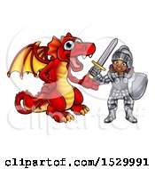 Poster, Art Print Of Black Girl Knight And Red Dragon