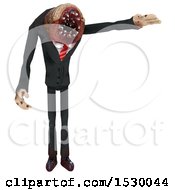 Clipart Of A 3d Professional Parasite Holding An Arm Up In Salute Royalty Free Illustration