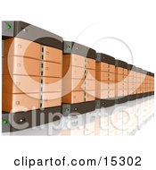 Wall Of Orange Computer Server Towers Clipart Illustration Image