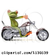 Clipart Of A 3d Green Frog Biker On A Chopper Motorcycle Royalty Free Illustration