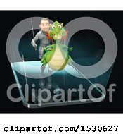 Clipart Of A 3d Knight Chasing A Dragon Over A Smart Phone Screen Royalty Free Illustration