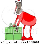 Poster, Art Print Of Black Male Christmas Elf Picking Up A Gift