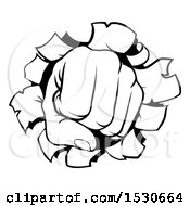 Poster, Art Print Of Black And White Fisted Hand Punching A Hole Through A Wall