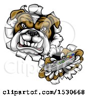 Poster, Art Print Of Bulldog Holding A Video Game Controller And Breaking Through A Wall