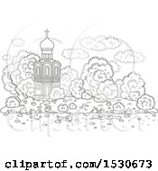 Poster, Art Print Of Black And White Picturesque Church With Mature Landscaping