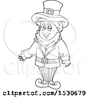 Clipart Of A Black And White St Patricks Day Leprechaun Royalty Free Vector Illustration