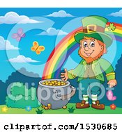 Poster, Art Print Of St Patricks Day Leprechaun With A Pot Of Gold At The End Of A Rainbow