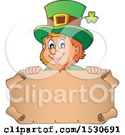 Poster, Art Print Of St Patricks Day Leprechaun Over A Parchment Scroll