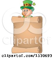 Poster, Art Print Of St Patricks Day Leprechaun Over A Scroll