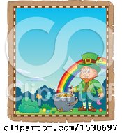 Clipart Of A Border Of A St Patricks Day Leprechaun With A Pot Of Gold At The End Of A Rainbow Royalty Free Vector Illustration by visekart