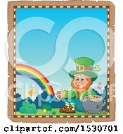 Poster, Art Print Of Border Of A St Patricks Day Leprechaun With A Pot Of Gold At The End Of A Rainbow