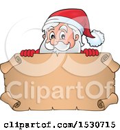 Clipart Of A Christmas Santa Claus Over A Parchment Scroll Royalty Free Vector Illustration