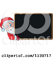 Poster, Art Print Of Christmas Santa Claus Looking Around A Blackboard