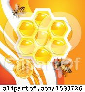 Clipart Of A Natural Wax Seal With Bees And Honeycombs Royalty Free Vector Illustration