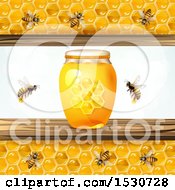Clipart Of A Honey Jar With Bees And Honeycomb Panels Royalty Free Vector Illustration