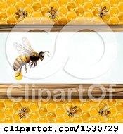 Clipart Of A Bee Flying Between Honeycomb Panels Royalty Free Vector Illustration