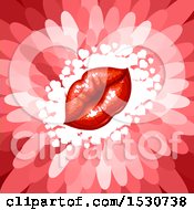 Clipart Of A Red Flower Petal Background With Puckered Lips Royalty Free Vector Illustration